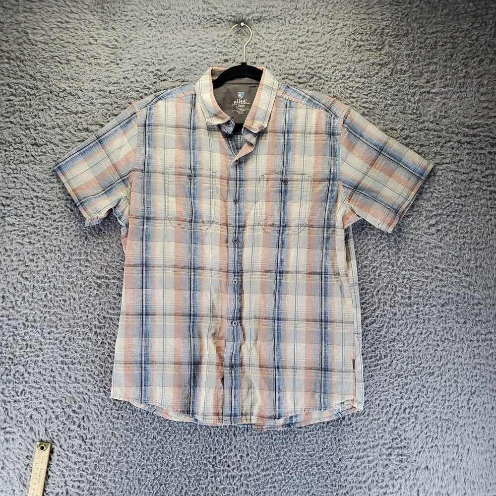 Kühl Shirt Mens Large Multicolor Plaid Tapered Fit Sleeve Linen Blend